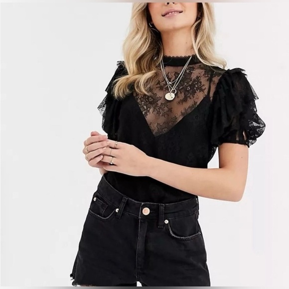 FREE PEOPLE Secret Admirer Blouse in Black Whimsigoth Dark Fairy Bohemian - Picture 6 of 14